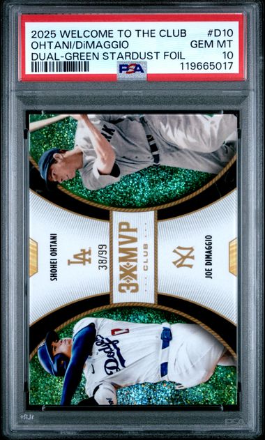 PSA 10 Shohei Ohtani & Joe DiMaggio Dual Green Stardust /99